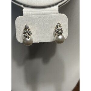 Vintage Signed Swarovski Conch Shell Pearl Drop Pave Crystal Earrings